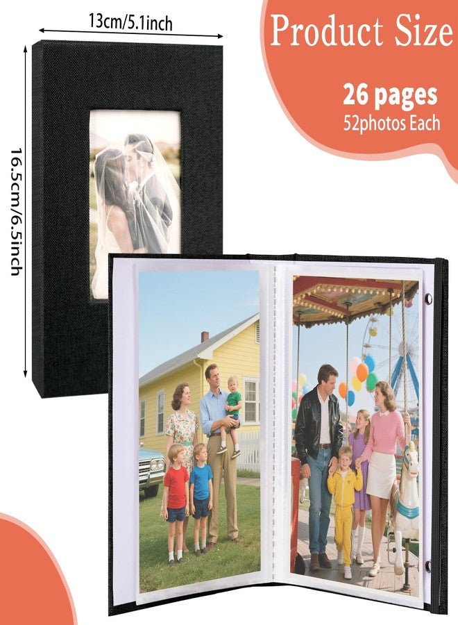 UCEHIPAW 24 Packs Photo Album Black Memory Book for 4 x 6 Inch Small Pictures with Front Window Linen Cover 26 Clear Pages Hold 52 Pictures for Family Baby Wedding Anniversare - Image 2